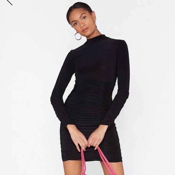 Nasty Gal Dresses & Skirts - Nasty Gal Slinky Runched Mini Dress in Black